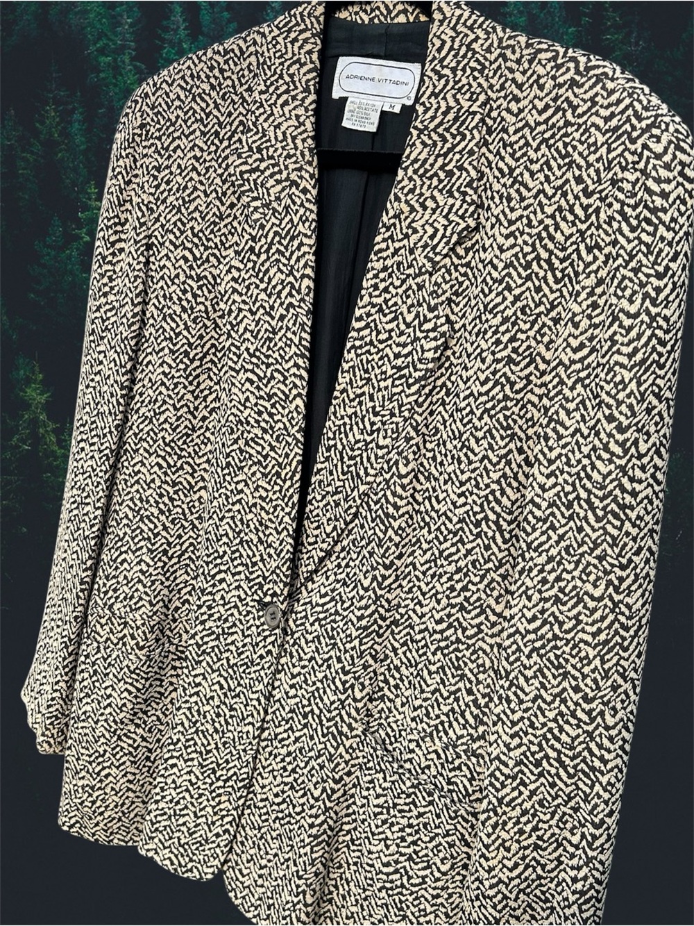 Adrienne Vittadini Black and Cream Patterned Blazer